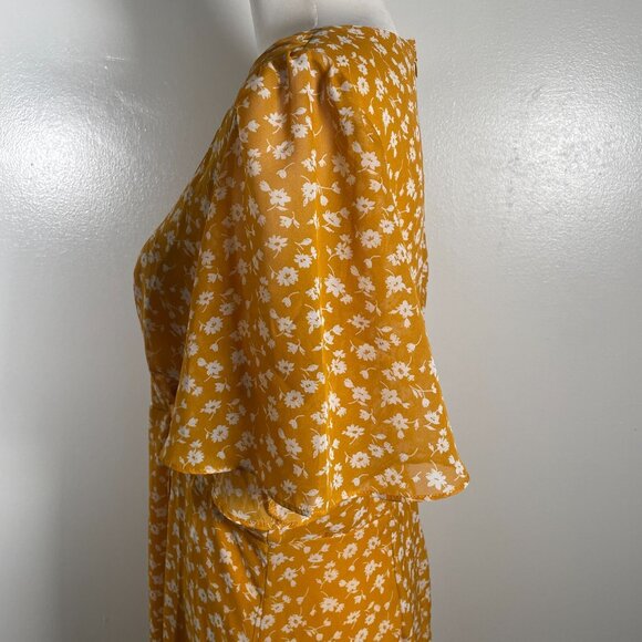 Lulus Midi Dress Women's XL Yellow Floral Print After Bloom Delight Button Front - Picture 7 of 15